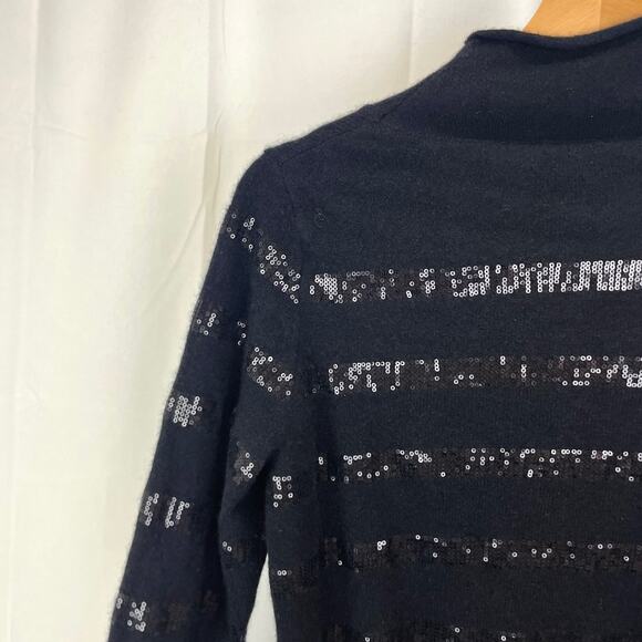 WHITE + WARREN 100% Cashmere Sequin Stripe Sweater Mock Neck Black Size XS - Picture 7 of 10
